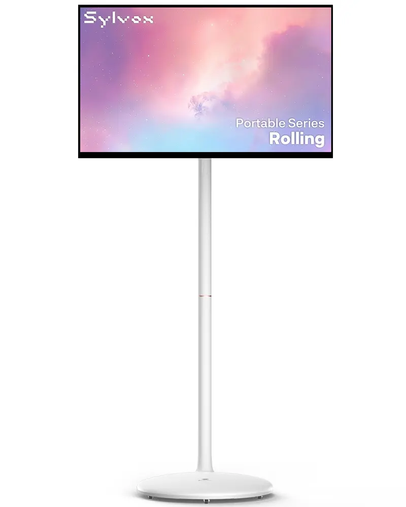 SYLVOX 27"/32" Rolling TV, Large Tablet on Wheel, 1080p TouchScreen, 10000mAh Battery (4–5H), Android 14, 8GB RAM+128GB, Voice Remote, Dual 10W speakers, Full Swivel, White