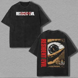 Resident Evil Biohazard 1996 Washed Black Oversized T-Shirt, Vintage Horror Graphic Tee, Casual Crewneck For Men & Women, Streetwear For Outdoor & Daily Wear
