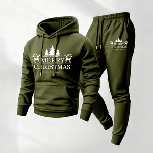 Men's Christmas Printed Hoodie and Drawstring Sweatpants Set, Menswear, Casual Athletic Long Sleeve Hooded Jacket & Trousers for Fall & Winter, Men's Clothing for Daily Wear, Sportswear Indoor Outdoor, Tracksuit, Athleisure Summer Clothes