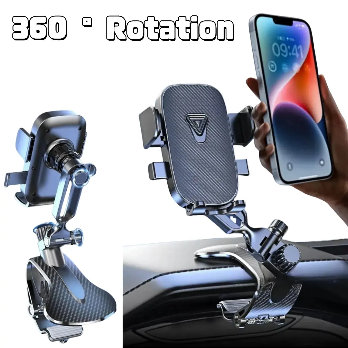 Clip-on Dashboard Car Phone Mount Holder, 360° Rotating & Height Adjustment, Multi-Function One-Hand Operation Phone Holder Mount Non-Slip Stand Universal for iPhone 17 16 15 14 13 12 11 Pro Max Plus,for Samsung Galaxy S24 Note 9 Smartphone Accessories