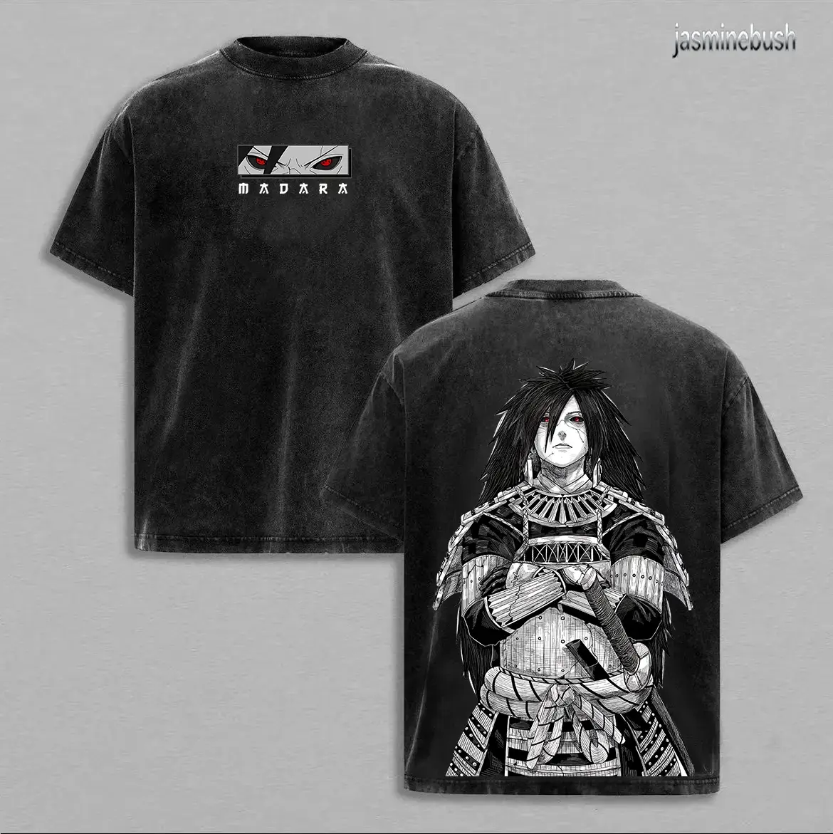 Uchiha Madara x Naruto Anime Double Printed Washed Tee Unisex Oversize Anime Manga Lightweight Cotton T-Shirt, Gift For Anime Fan Lover , Madara Fan , Madara Shirt , Naruto Merch
