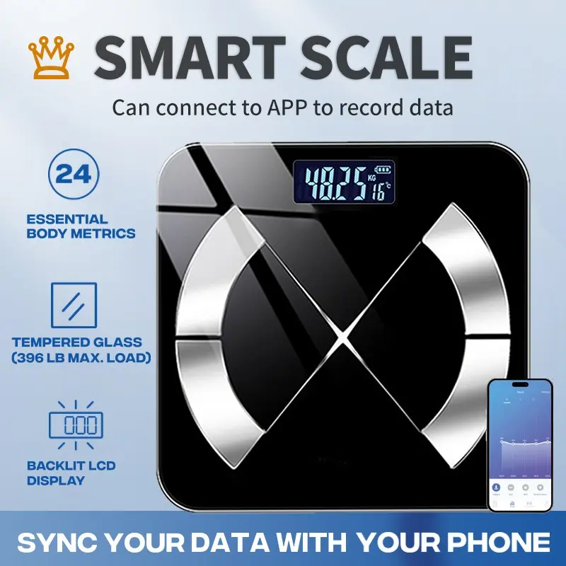 Smart Bluetooth-compatible Digital Bathroom Scale, Body Weight Scale, Fitness Weight Monitor, APP Connects iOS Android, Supports Bmi Measurement, 180kg Capacity