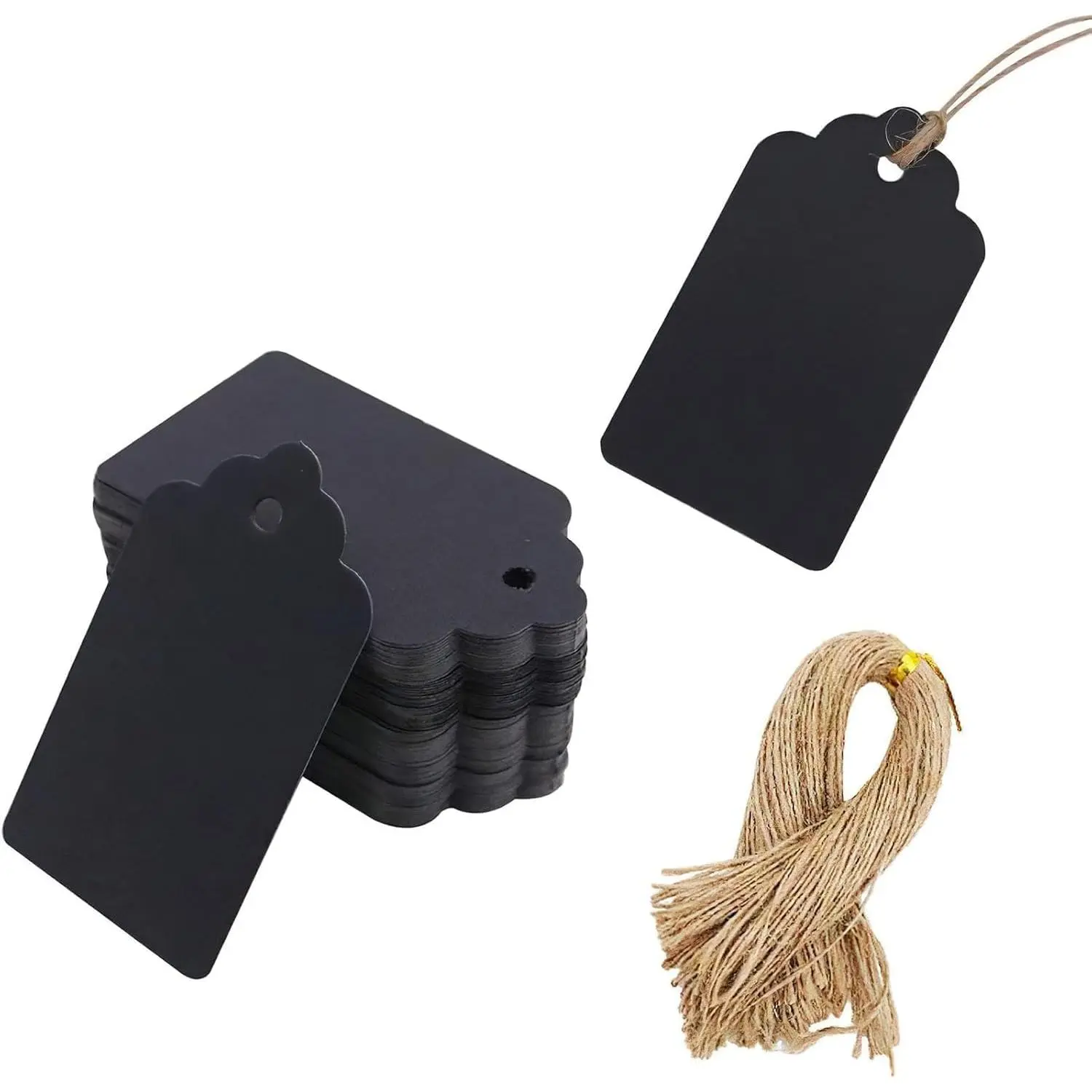 100 count  Tags with String Attached, 1.5 x 2.8 inch Black  Tags Paper Black Labels for Clothes DIY Crafts Wedding Holiday