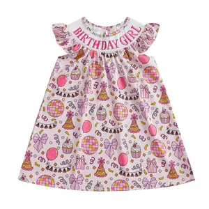 First 2nd 3rd 4th 5th Birthday Outfit Baby Birthday Girl Embroidery Smocked Birthday Dress Toddler Bishop Dresses