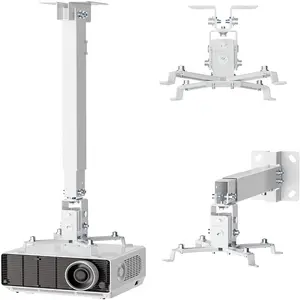 Mount Ceiling/Wall-Universal 3-in-1 Bracket with Extension Pole, Height Adjustable Holder For LCD,DLP Projectors, Supports up to 44lbs, White (PM-003-W)