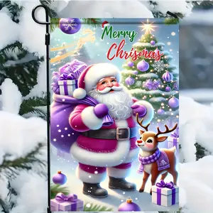 Christmas Garden Flag - Double-Sided Polyester, Santa & Reindeer, Festive Outdoor Decor, Patio & Lawn Holiday Banner, No Electricity Needed, Weatherproof, Excludes Flagpole Art Decoration Design Ornaments