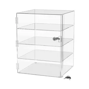 Acrylic Locking Vertical Cabinet with 3 Shelves and Keys 12" x 16" Clear Countertop Hinged Swing Door Locker for Retail Products and Convenience Stores Merchandise by 321 Plastics