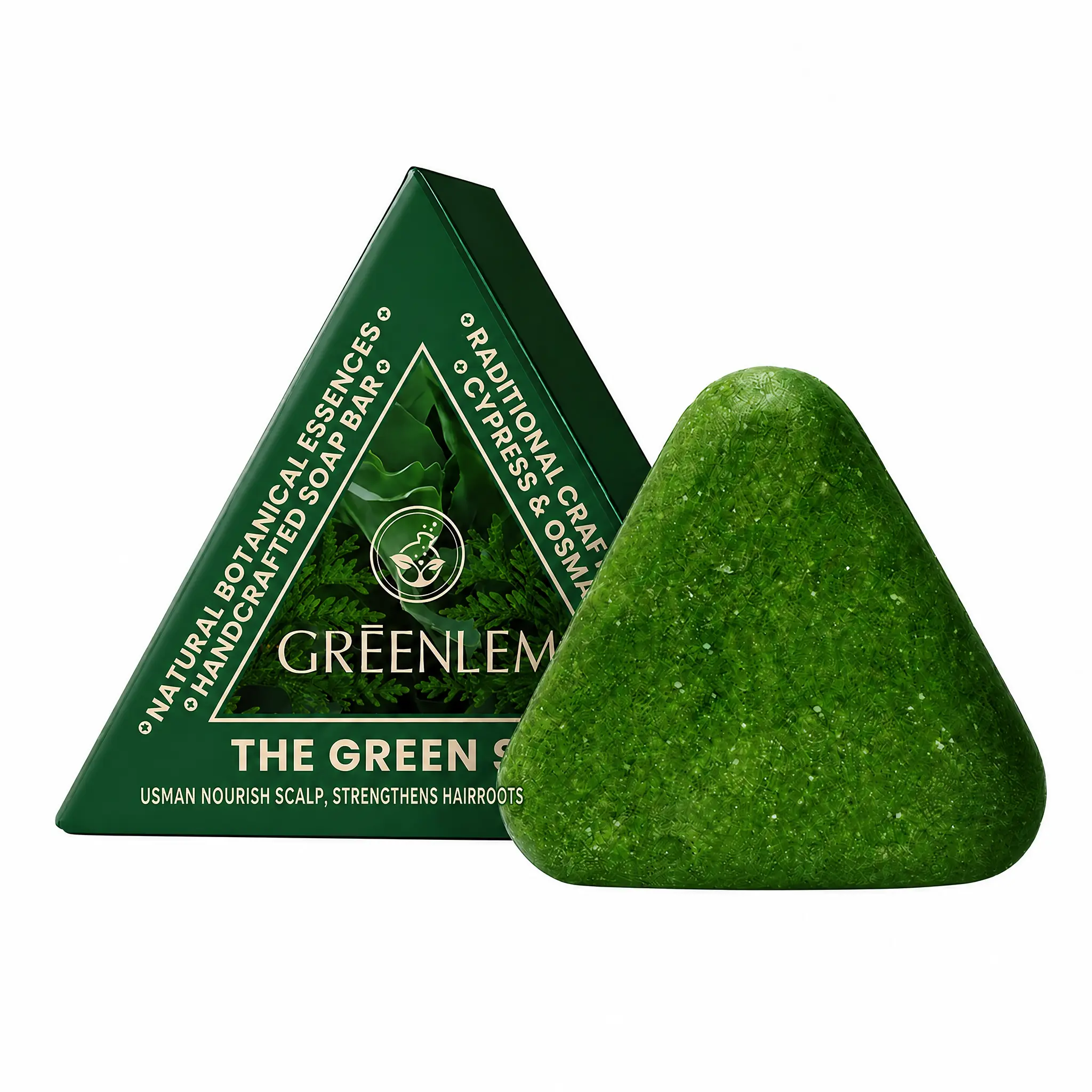 Usman Natural Shampoo Bar, 120g Travel-Size, 14-in-1 Concentrated Plant Oil Formula, Triangular Design with Foaming Net, Scalp Nourishing, Hair Root Strengthening, Suitable for All Hair Types