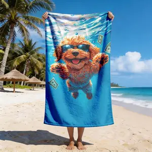 Underwater Sunglasses Teddy Bear Beach Towel, Quick-Dry Super Soft Polyester, Multi-Use Yoga Travel Swim Camping, Large Size, Best Gift
