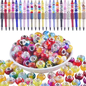 L-HDJ033  Large Hole Beads for Jewelry Making 120pcs 14mm Large Hole Murano Beads for Pens European lampwork Beads for Beadable Pens Spacer Beads Bulk for Crafts Garden Stakes Multicolor