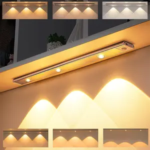 Under-cabinet lighting, LED rechargeable mobile sensor night light, adjustable brightness, suitable for kitchens, staircases, bedrooms, wardrobes and kitchen wall cabinets lighting.