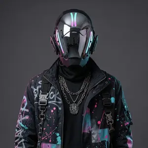 COSTRIBE Reflective Full Face Punk Helmet,Halloween Mask, Adjustable Comfort Mask for Cosplay Halloween Party outdoor face masks fun Mecha Cyberpunk face mask
