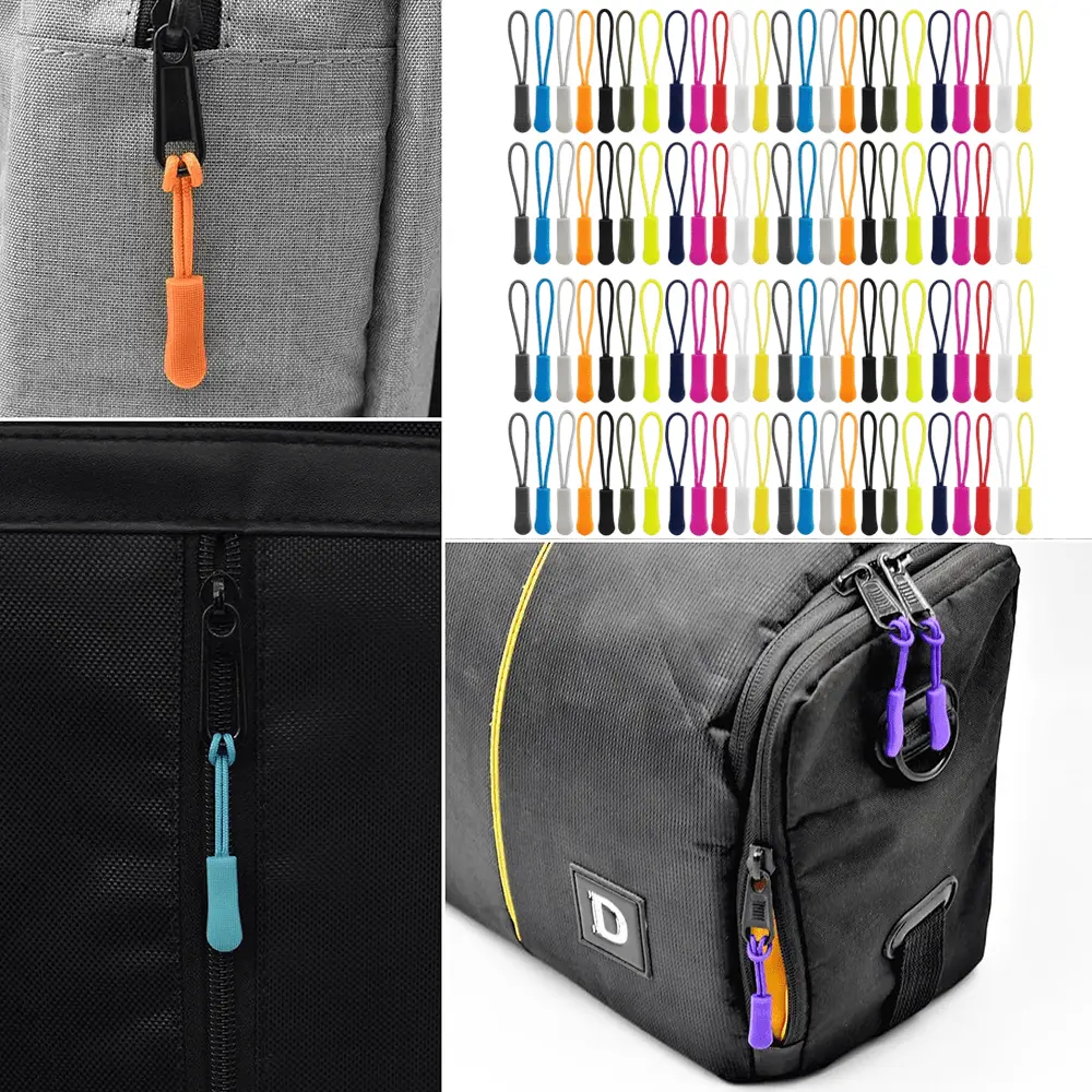 132PCS Zipper Pulls - Nylon Cord Zipper Tag Replacement for Clothes, Backpacks, Travel Case, Handbag, Purse - 12 Colors