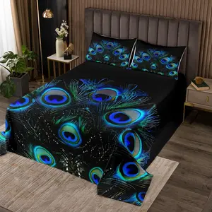 Peacock Feather Coverlet Set Wild Animal Bedspread for Boys Girls Youth,Wildlife Bedding Set Fashion Novelty Luxury Bedroom Decor Queen Size Blue Green Teal Black