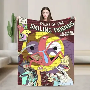 Smiling Friends Adventure Cartoon Printed Flannel Blanket, Premium Soft Warm Throw Blanket for Fans, Great Gift for Birthday, Christmas & Anime Lovers