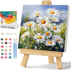 Framed Paint by Numbers Kit for Adults Beginners & Kids Ages 8-12, Daisy Flowers Acrylic Easy Paint by Number with Frame, Watercolor Paint by Number Kits on Canvas Framed (10 * 10 Inch, without Easel)