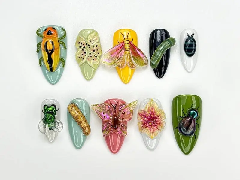 Bug Garden Summer Press On Nails 3D Insect Nail Art Butterfly And Beetle Nails