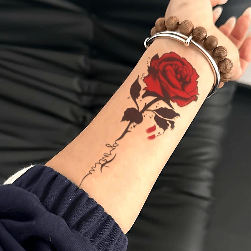 Normal Skin-Friendly PVC Glitter Temporary Tattoo Stickers (6 Pcs: 3 Fixed, 3 Assorted Designs) - Realistic, Waterproof, Non-Reflective, Easy-To-Apply, Anti-Fade Red Rose & Butterfly-Inspired Body Art Decals for Kids (Collarbone, Arm Decoration)