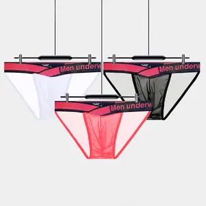 Men's V-Waist High Cut Briefs Ice Silk Sheer Breathable Sexy Low Rise U-Convex Underwear