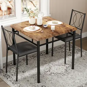 Garvee Dining Set for 2 People, Compact Kitchen Table with Upholstered Chairs, Farmhouse Wood Dining Chairs for Small Spaces, Apartments, Available in Gray and Walnut Finishes
