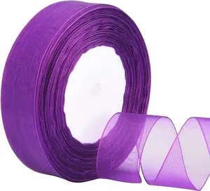 1 Inch Sheer Organza Chiffon Ribbon, 50 Yards/Roll (Purple)