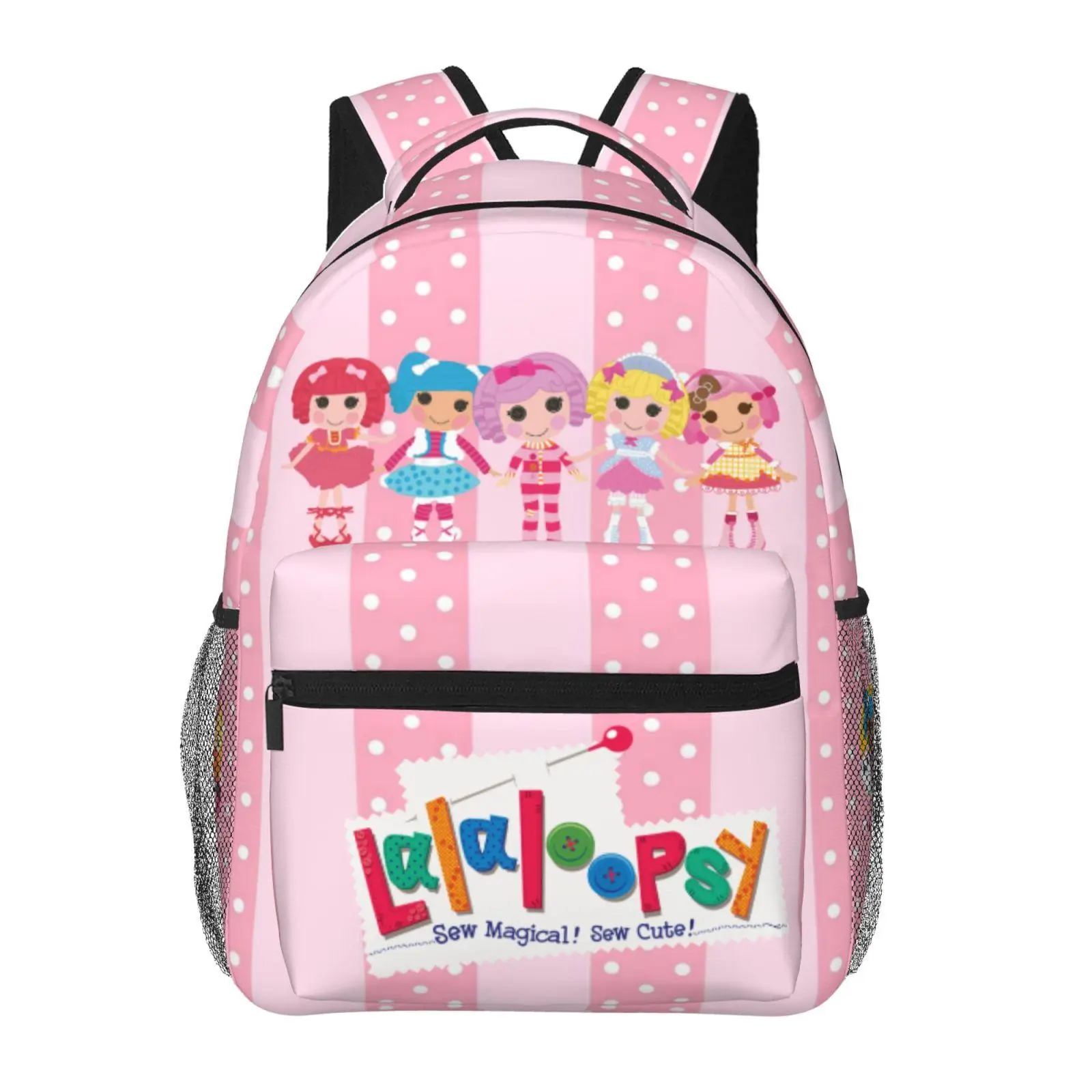 Lalaloopsy Multi-Pocket Student School Bag We're Lalaloopsy Netflix Sturdy Kids Backpack MGA Lalaloopsy Back to School Gift with Built-In Side Water Bottle Holders