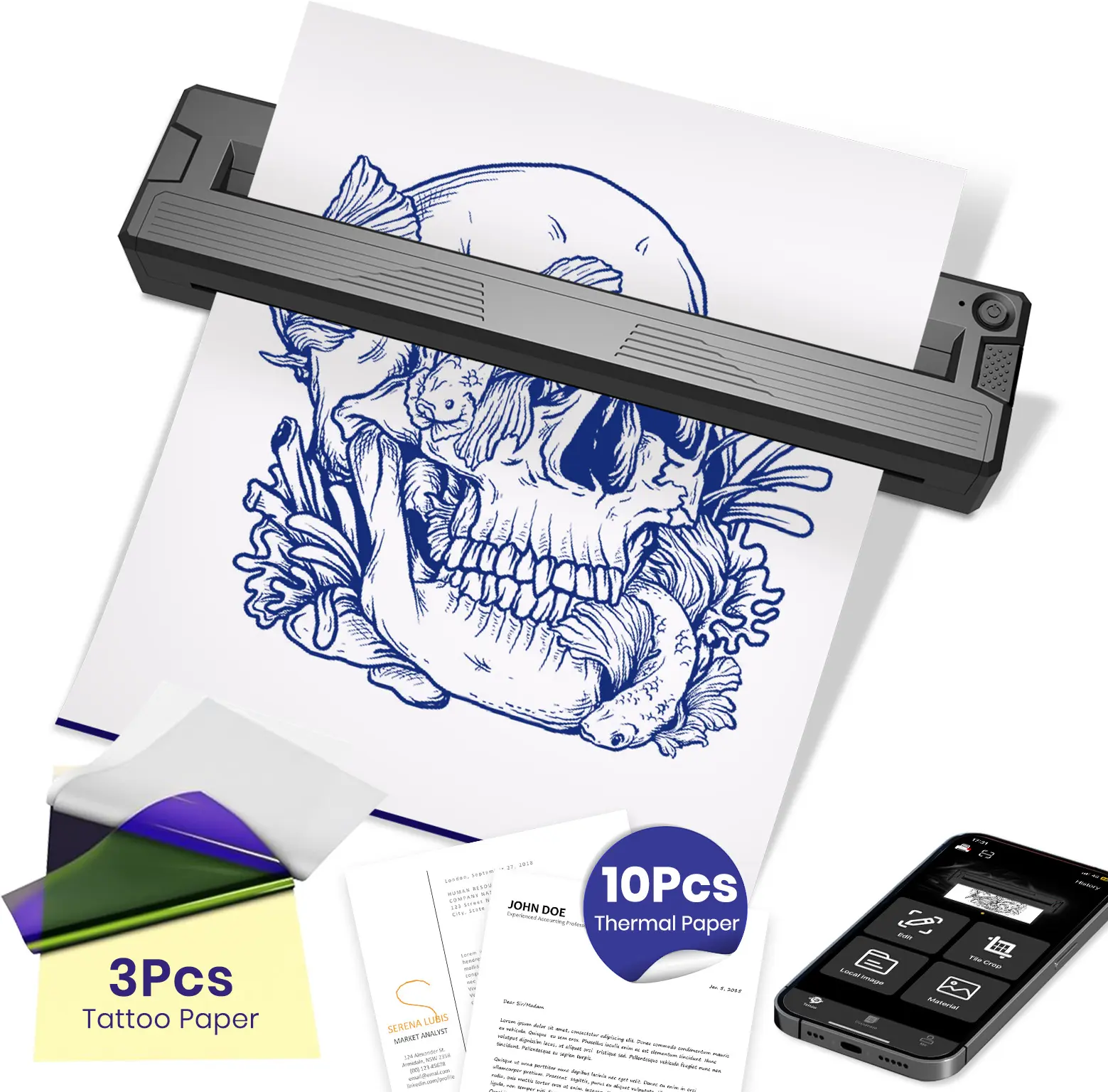 2026 New Tattoo Stencil Printer - Wireless Bluetooth Thermal Tattoo Transfer Machine, Portable Tattoo Printer for Beginners & Pros, Works with iPhone/Android/iPad
