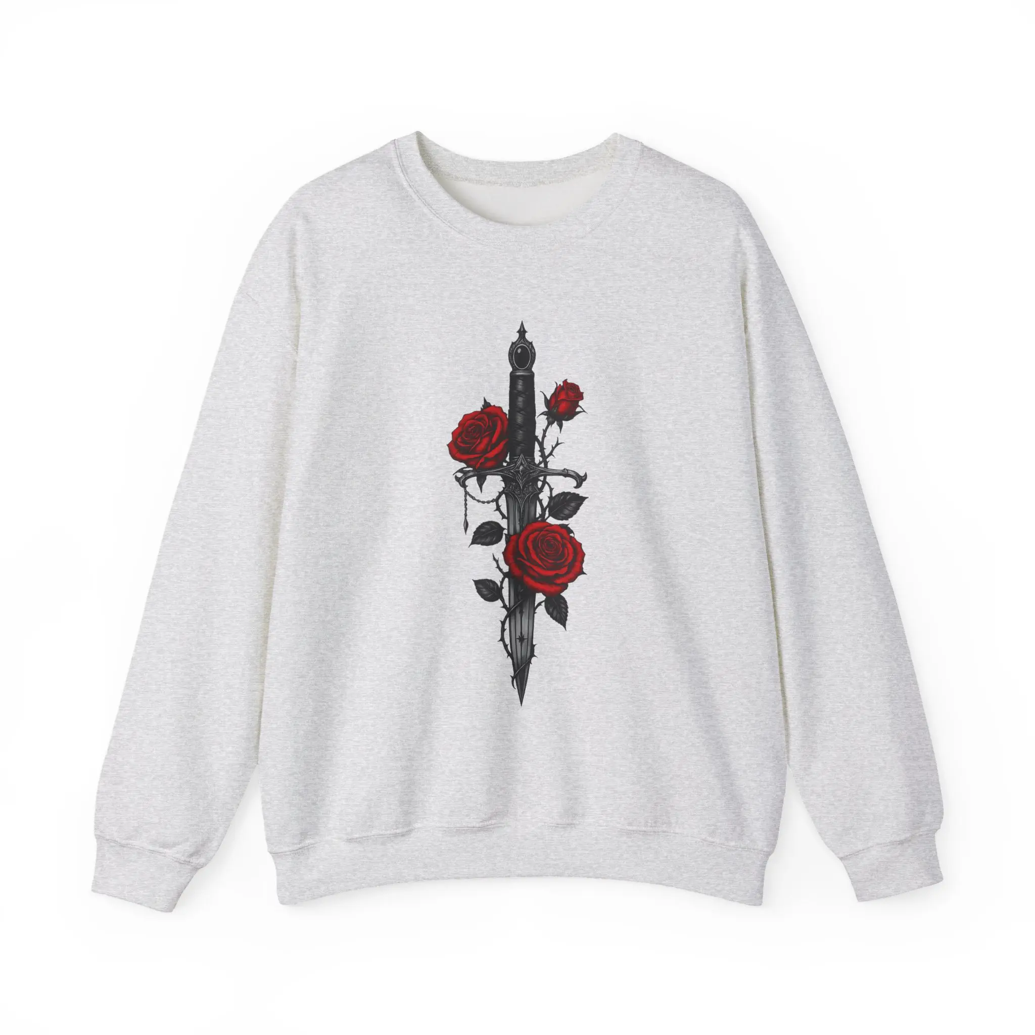 Gothic Dagger Rose Sweatshirt | Red Rose Sword Crewneck | Dark Romantic Sweatshirt | Goth Floral Pullover | Alternative Grunge Sweater