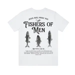 Christian Fishing T-Shirt – Jesus Will Make You Fishers of Men Graphic with Matthew 4:18–19 Bible Verse, Religious Scripture Outdoor Fisherman Faith Apparel