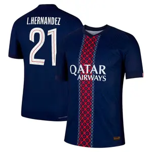 Blue PSG L. Hernandez Home Soccer Shirt, Dark Blue PSG L. Hernandez Home Short Sleeve Soccer Jersey