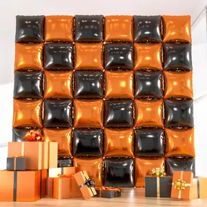 Black Orange Square Foil Balloon Kit 36pcs Wall Arch Backdrop Set for Party Decor