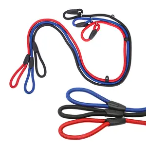 3-Pack Heavy-Duty Nylon Adjustable Slip Leads for Dogs, 150cm/5ft - Red, Black, Blue - Adjustable, Durable