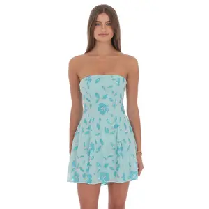 Sequin Beaded Flare Strapless Dress in Blue