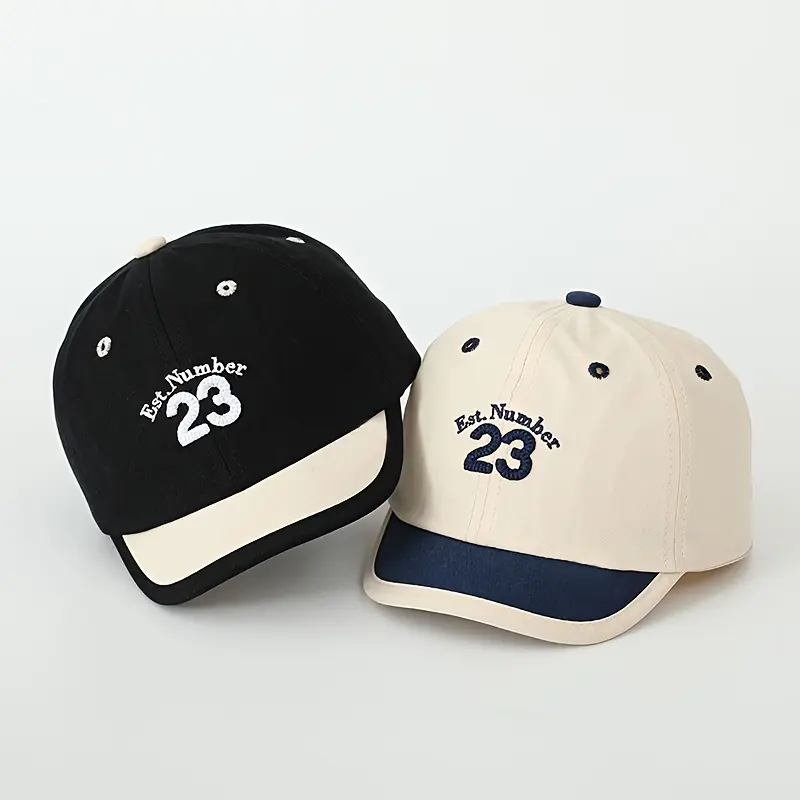 Unisex Child Size Hard-Brim Baseball Cap with Unisex Look & Letter Embroidery, 2-5 Ages Spring/Autumn Sun Hat for Daily Outings, Play