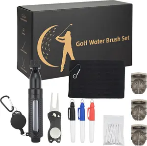 Golf Accessories Kit-Golf Club Cleaner with Golf Water Brush, Golf Towel, Marking Pen, Golf Ball Marker, Divot Repair Tool & Golf Tee Holder, Golf Gifts for Men, Women