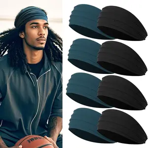 8 Pack Wide Headbands for Men Sports Head Bands for Long Hair Workout Running Baseball Football