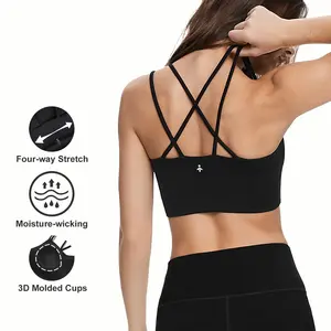 Orolay Criss-Cross Back Women's Sports Strappy Bra Spaghetti Straps Wirefree Padded High Support Cropped Workout Running Tank Tops