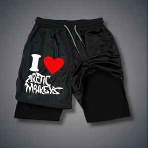 Arctic Monkeys Band Graphic Sports Shorts for Men, Double-Layer Athletic Shorts with Elastic Waistband, Comfortable Summer Wear