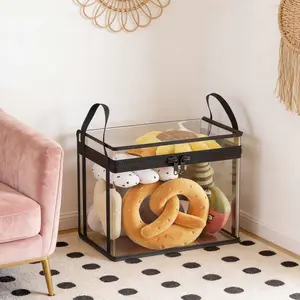 Stuffed Animal Storage PVC Organizer Bag with Carrying Handle | Dustproof Doll Storage Container Black