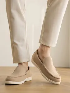 Men's Gray-White Color-Block Minimalist Loafers, Comfortable Versatile Style, Gray-White Color-Block Design + Soft-Sole Comfort + Breathable Lining, Soft Fit & Versatile Style , Ideal for Daily Commuting & Casual Outings