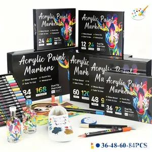 Dual-Tip Waterproof Watercolor Pens & Acrylic Markers, 24/48/72/96/120/168-Color Office Stationery Mark for Rock Painting, Fabric