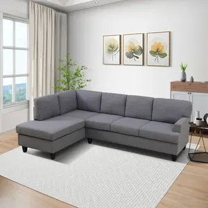 Light Grey Linen Sofa Set 2-Piece, Breathable Cotton Linen Upholstered Couch for Living Room