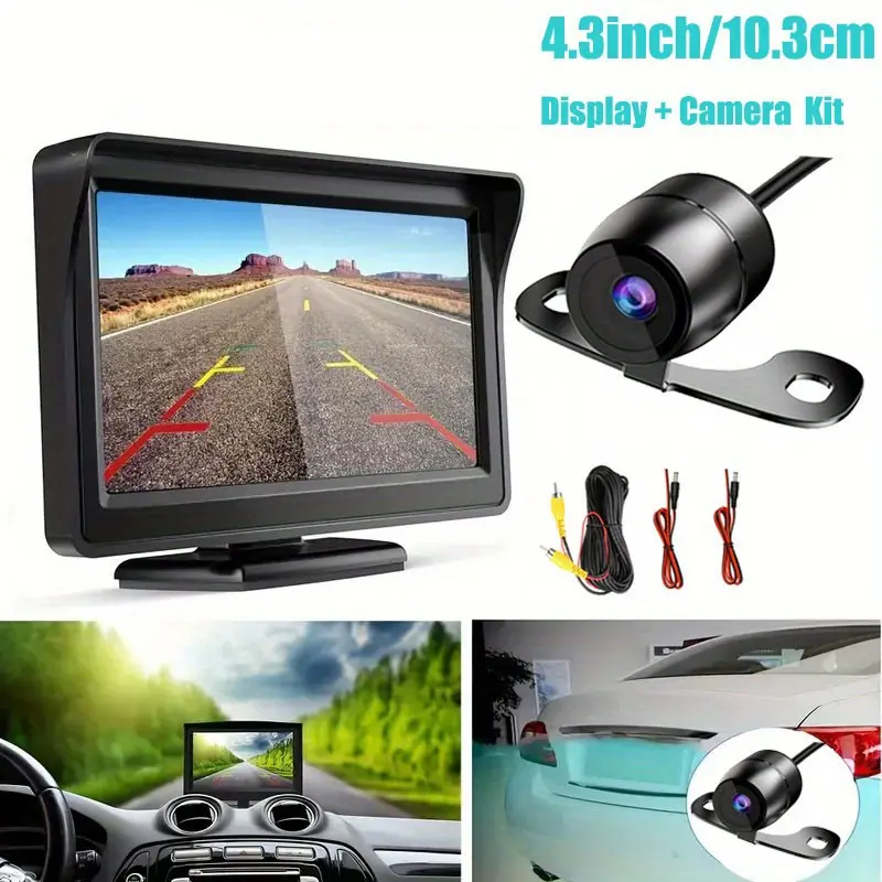 10.92 cm Monitor And Backup Camera Kit Dual Camera for Car Universal Fit Wired Night Vision Parking System Color LCD Display Backup Camera Monitor ABS Material for Pickups, Suvs