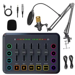 Professional Podcast Equipment Bundle, Audio Mixer with Microphone & Studio Microphone, Voice Changer, Sound Pads, Phantom Power, for Live Streaming, Recording