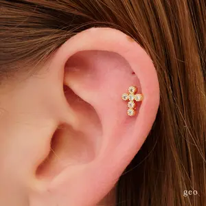 16G Dainty Cross Cartilage Stud Earrings Tragus Stud Cross Conch Earrings Cartilage Helix Stud Flat Back Labret Stud Cross Ear Piercings