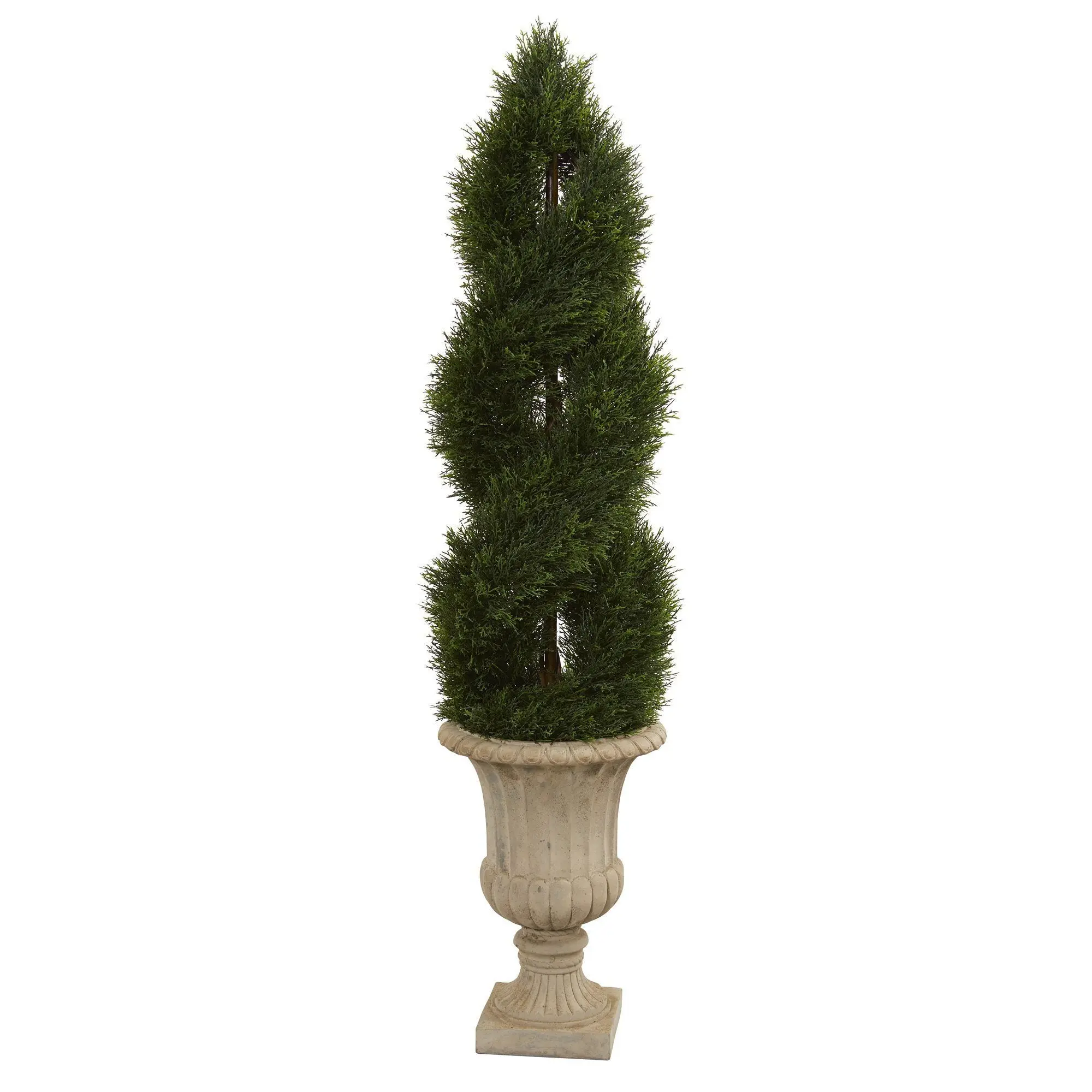 5-ft Double Spiral Pond Cypress Artificial Topiary Tree in Urn, UV-Resistant Artificial Shrubbery for Indoor-Outdoor Entryway Decor