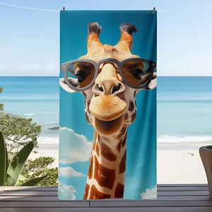 1pc, Microfiber Bath Beach Towel Featuring a Giraffe Wearing Glasses