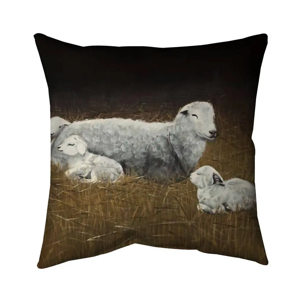 Begin Home Decor 5542-1616-AN509 16 x 16 in. Sheep & Lambs Rustic Farm Pillow - Cozy Home Decor