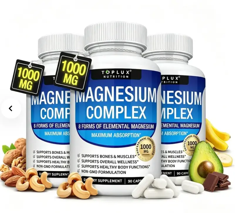 Exclusive Toplux Magnesium Complex 1000mg High Absorption 8 Types of Elemental Magnesium Non-GMO - 90 Capsules
