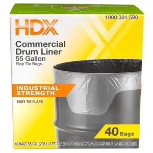 55 Gal. Clear Heavy-Duty Trash Bags Flap Tie Drum Liner (40-Count)